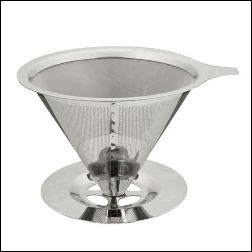 cone shaped stainless steel coffee dripper double layer mesh filter basket reusable cone shaped coffee filter