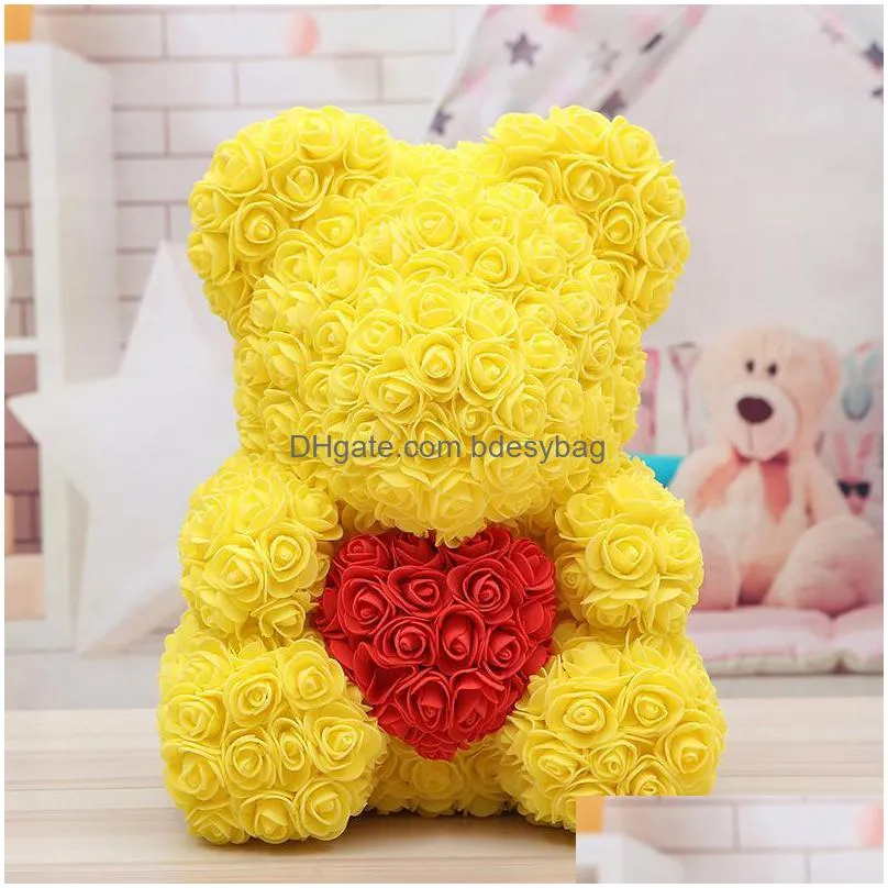 new40cm rose teddy bear artificial flower led strings decoration rose bear wedding valentines day gifts for women home rrd11958