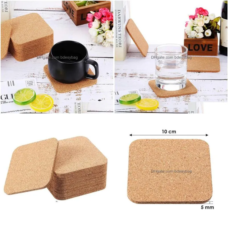 party gift blank cork coasters square cup mat heat insulation coasters for home diy tableware decoration durable coaster rrb16507