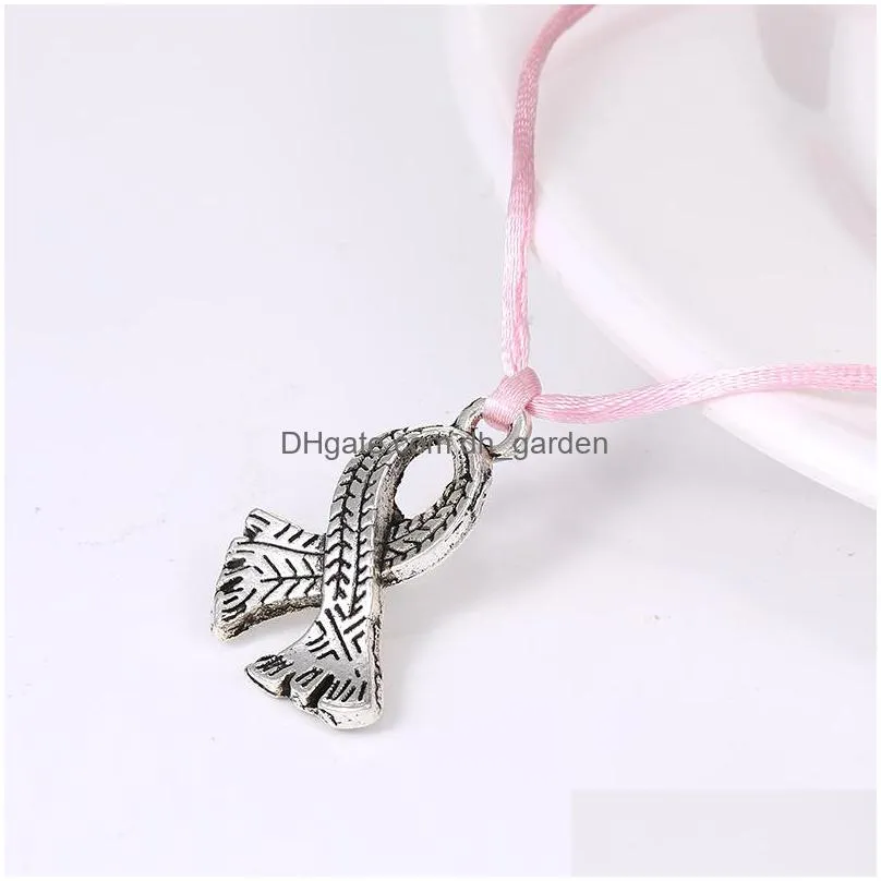 trendy pink ribbon breast cancer bracelet pendant bracelet make a wish card by hand friendship jewelry for womeny
