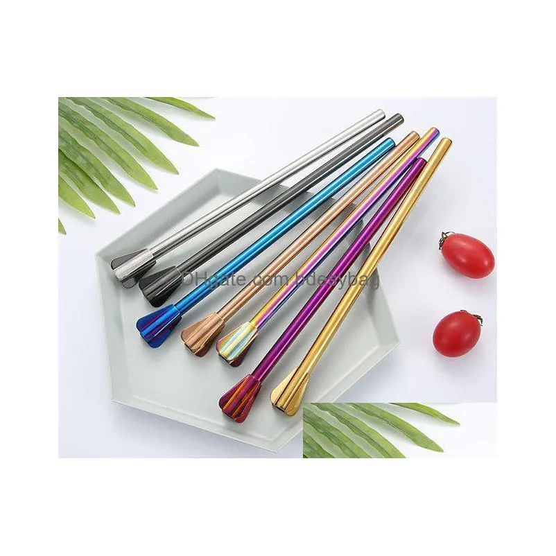 stainless steel stirring straw multifunctional drink cocktail stirrer coffee straw drink juice straw 7 colors eea13915