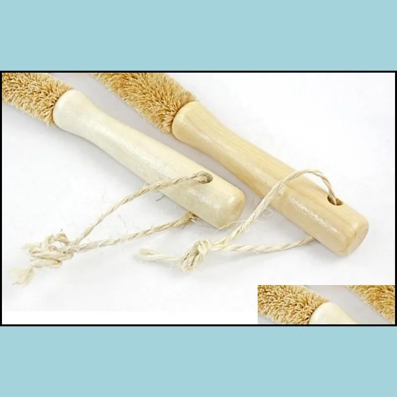 natural coconut palm brush wooden hand cup brush long handle pot glass bottle brush kitchen tableware cleaning tool