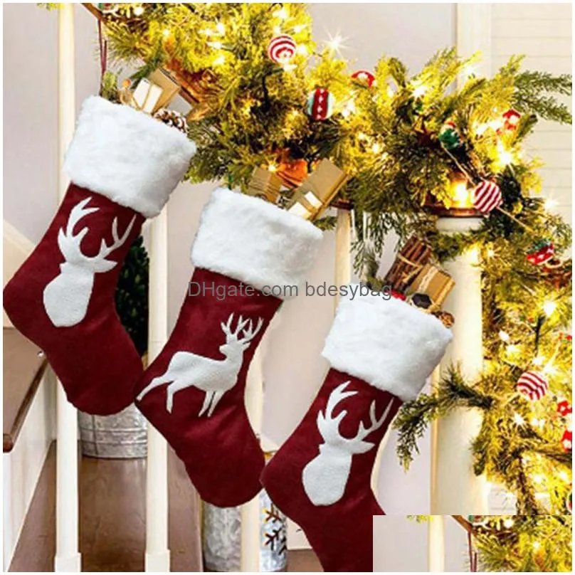 christmas decoration socks santa claus christmas sock ift bag xmas decoration christmas pendant large deer pattern eea2066