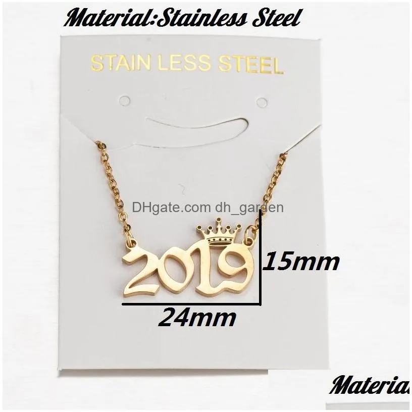 2020 new birth years necklace initial year number crown pendant necklace for women girls birthday gift stainless steel charm necklace