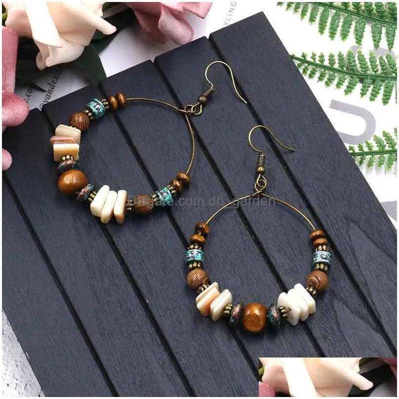 vintage seashell dangle drop earrings for women girls boho geometric cute circle round statement summer beach party jewelry gift y