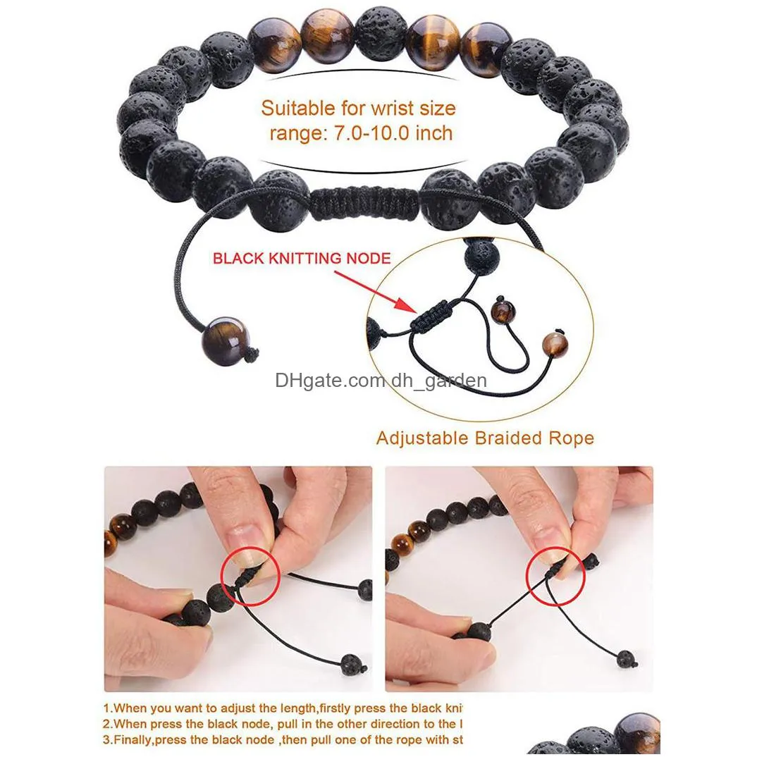 new arrival 8 mm tiger eye stone bracelet for wome men adjustable round volcanic lava black beads bracelet healing balance jewelry