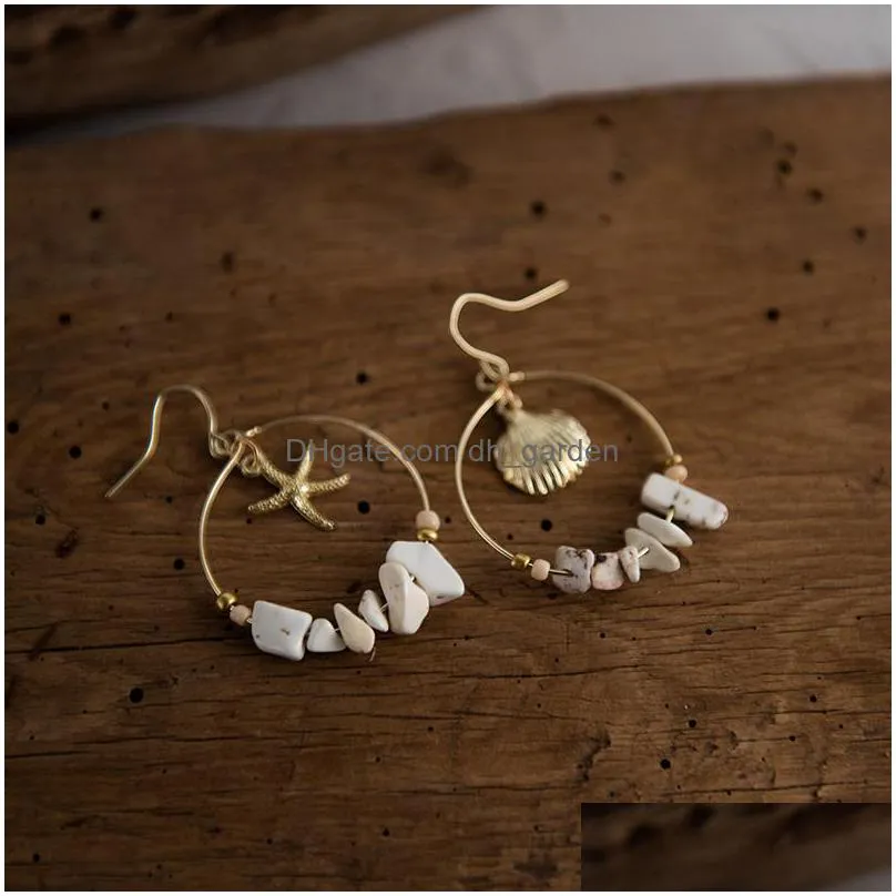 vintage shell starfish earring for women girls boho gold plated geometric round circle with stone beads earrings summer beach