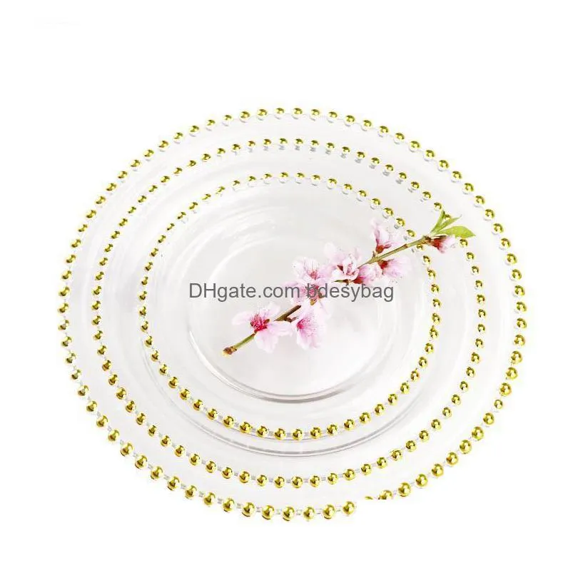 32cm round bead plated dishes plates glass transparent western food padding plate wedding table decoration kitchen tools gga32051