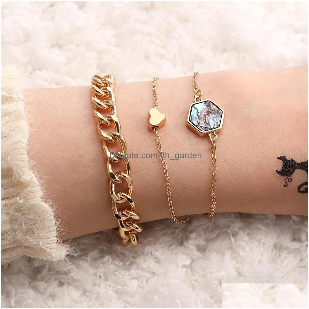 fashion abalone shell bracelet set for women men bohemian 6mm heart gold chain charm handmade bangle daily party jewerly gifty