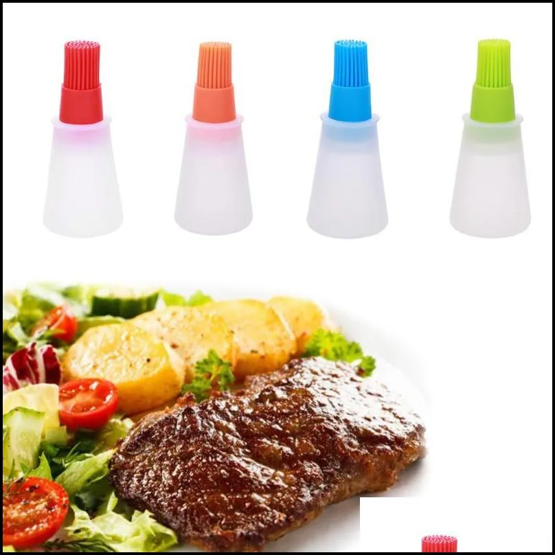 silicone barbecue oil bottle brush heat resisting silicone bbq cleaning basting oil brush useful and convenient