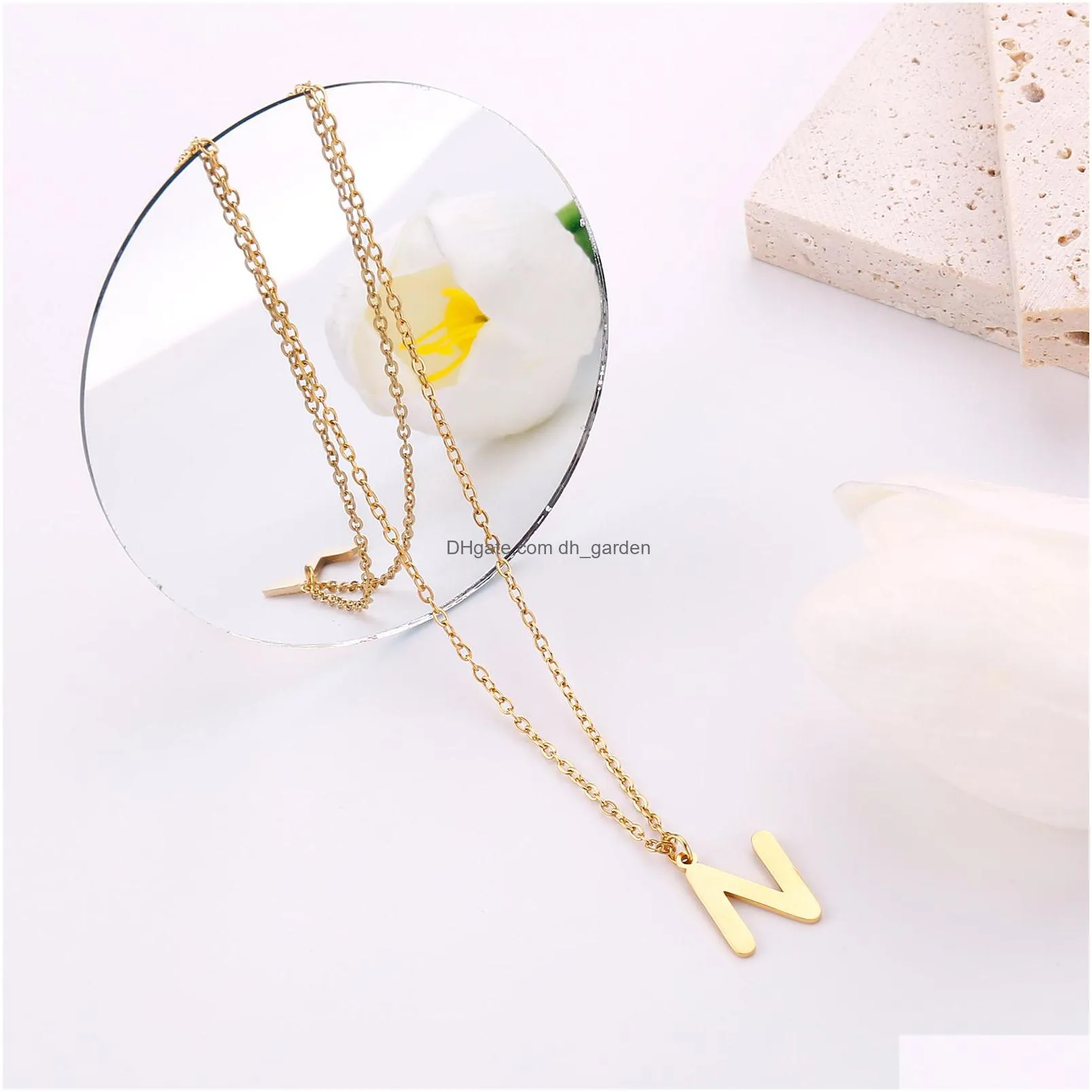 initials pendant letter name necklace for women men gold color square alphabet charm box link chain couple jewelry