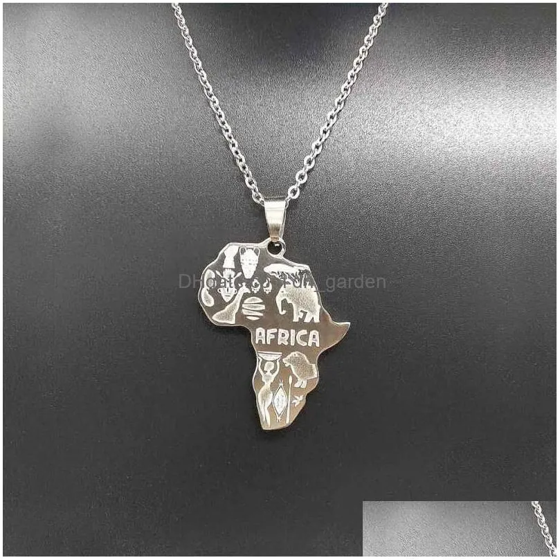 new arrival africa map pendant necklace for women men 4 colors high quality stainless steel maps necklace charm hip hop jewelry gifty