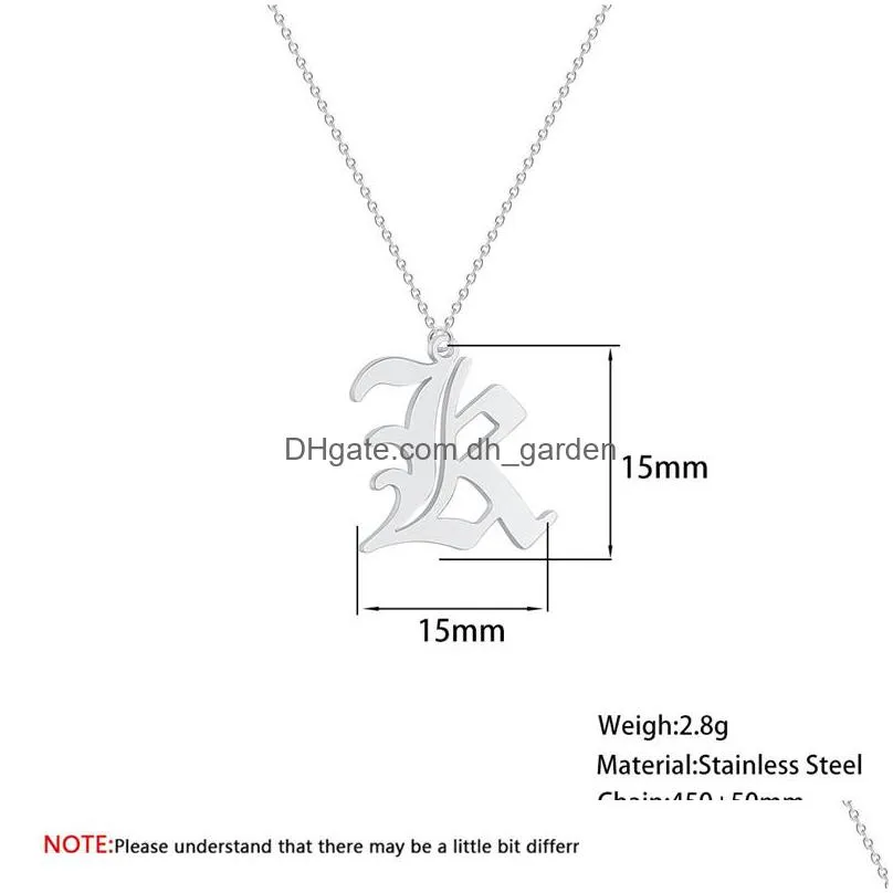 stainless steel 26 english alphabet initial old english alphabet silver plated capital letter pendant necklace jewelry gift for women