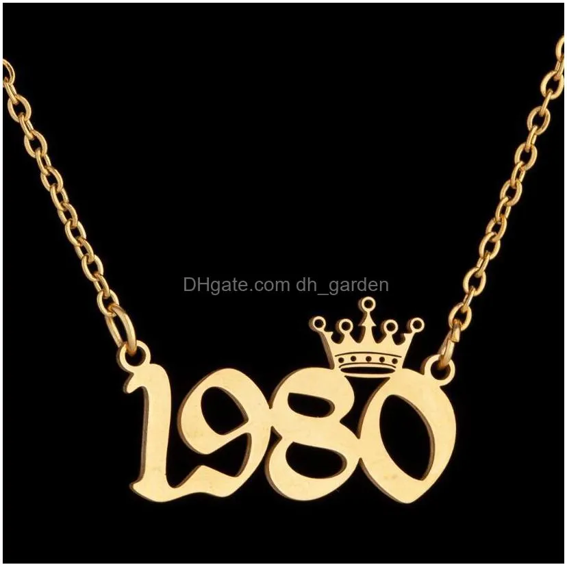 2020 new birth years necklace initial year number crown pendant necklace for women girls birthday gift stainless steel charm necklace