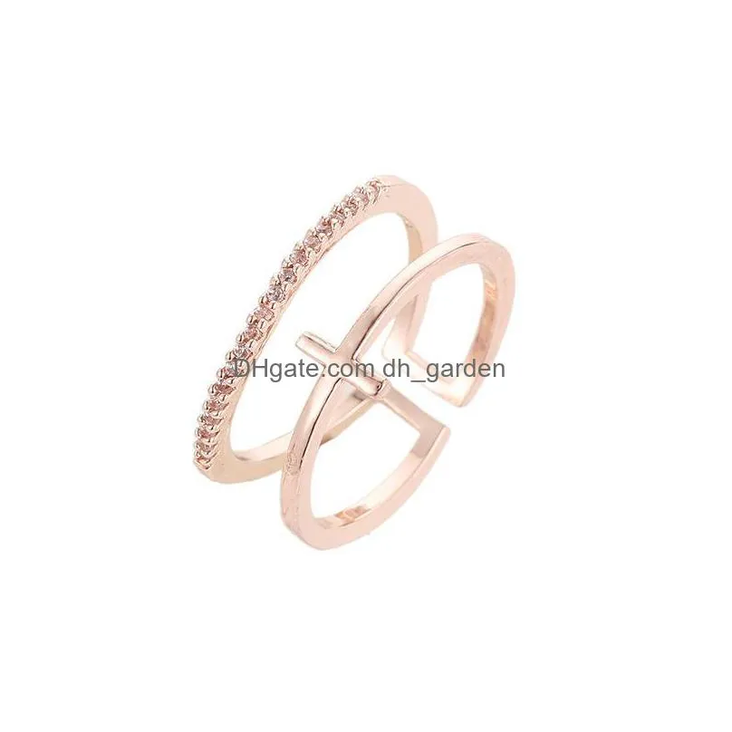 new fashion personality double open ring for women silver rose gold mini crystal ring adjust engagement wedding valentines day