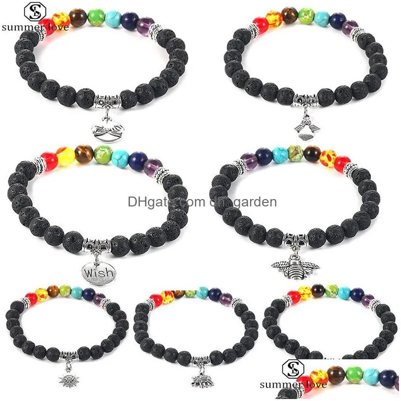 7 chakra healing beaded bracelet 8mm lava stone tiger eye beads bracelet for women men fashion yoga charm jewelryz