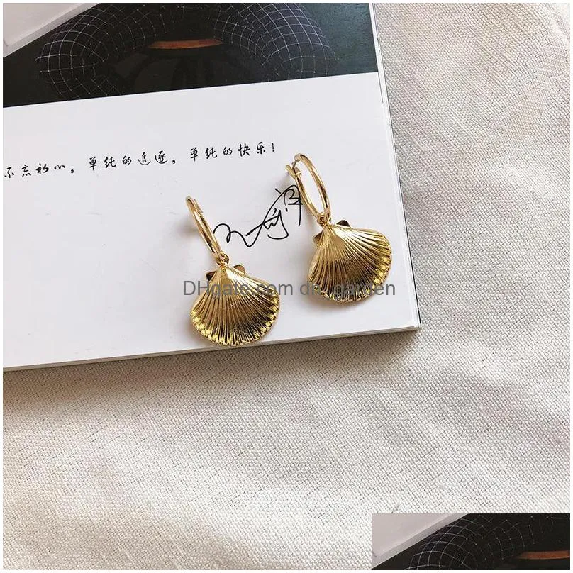 high quality starfish conch cowary shell big circle drop earrings for women gold plated imitation pearls dangle earring summer beach