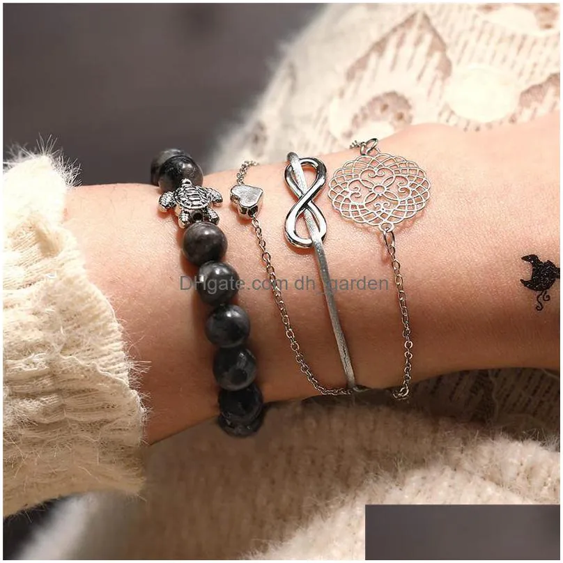 8mm glitter stone bead bracelet set silver chain wax rope adjustable bracelet set for women valentines day jewelry giftz