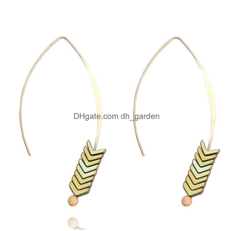 fashion multicolor natural stone arrow dangle earring for girls high quality long big hook trendy elegant gold plated earrings