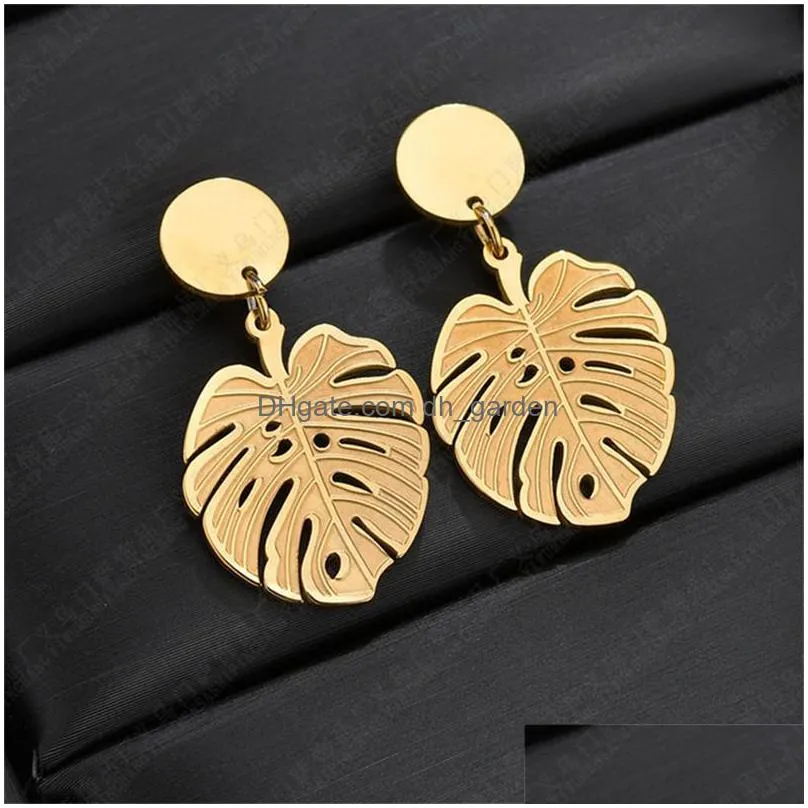 high quality stainless steel leaf drop earrings exaggerated gold color statement earrings for women fashion dangle jewelry 2020z