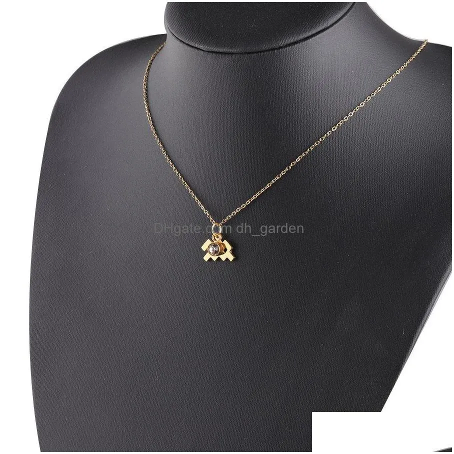 new fashion designer 12 constellation pendant necklace for women gold stainless steel lucky birthstone charm birthday necklace jewelry