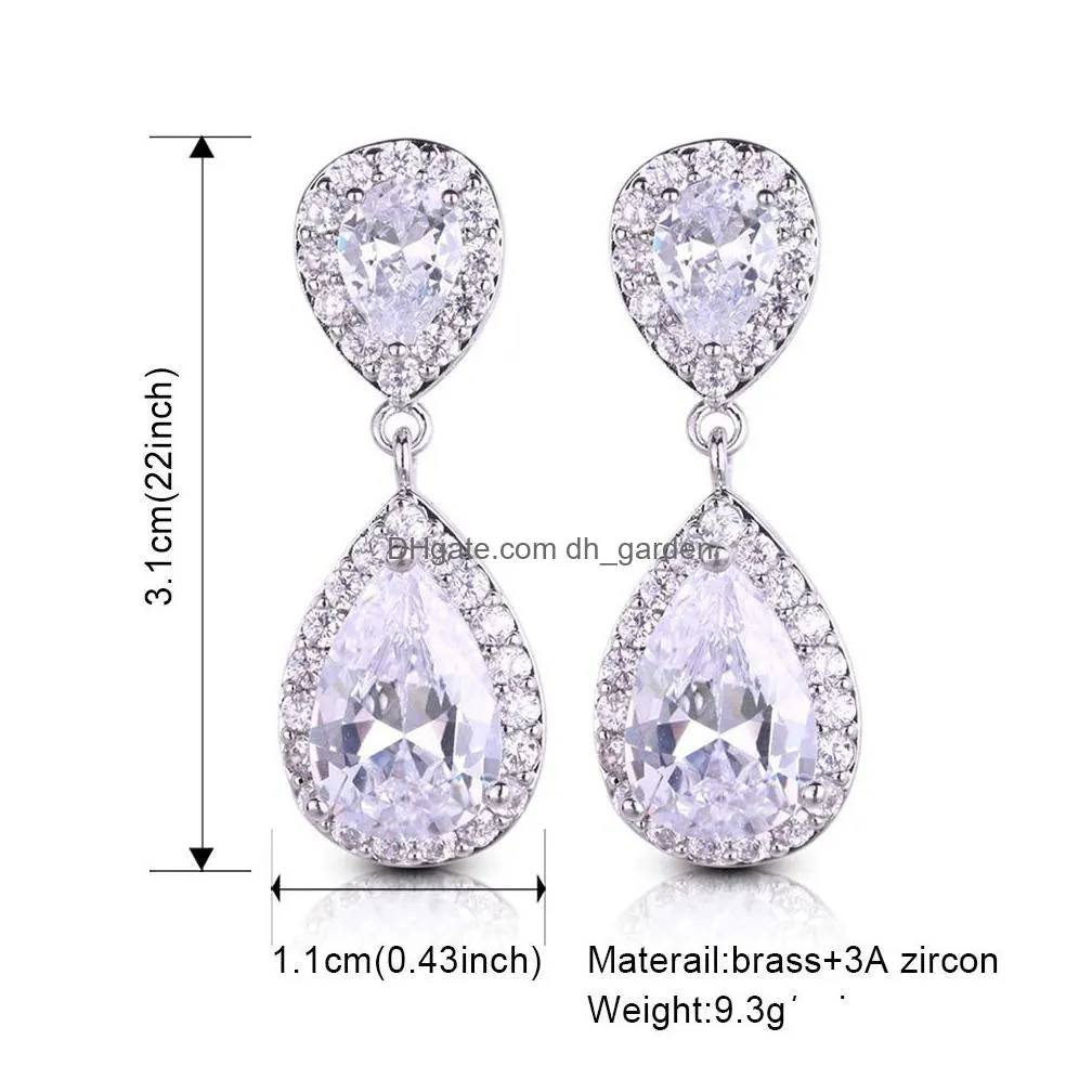 trendy waterdrop cubic zirconia dangle earring cz gold silver drop earring elegant bride bridesmaid wedding party jewelry gift for