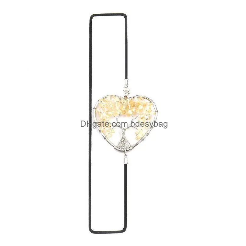 crystals gravel pendant party favor bookmark elastic rope heart shaped life tree bookmark gifts rrb16506