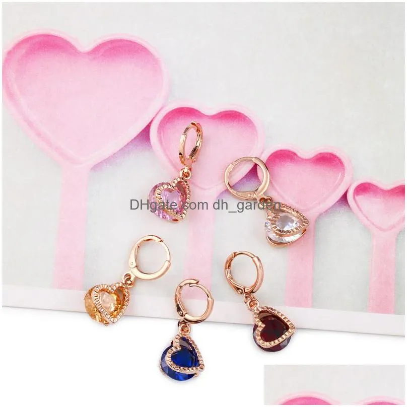 colorful heart earrings lovely small drop earrings female dark red heart cubic zirconia fashion jewelry for women girls valentines