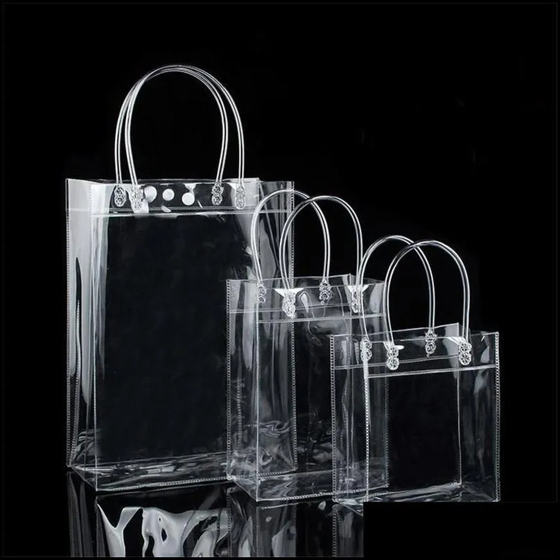 pvc plastic gift bags with handles plastic wine packaging bags clear handbag party favors bag fashion bags with button