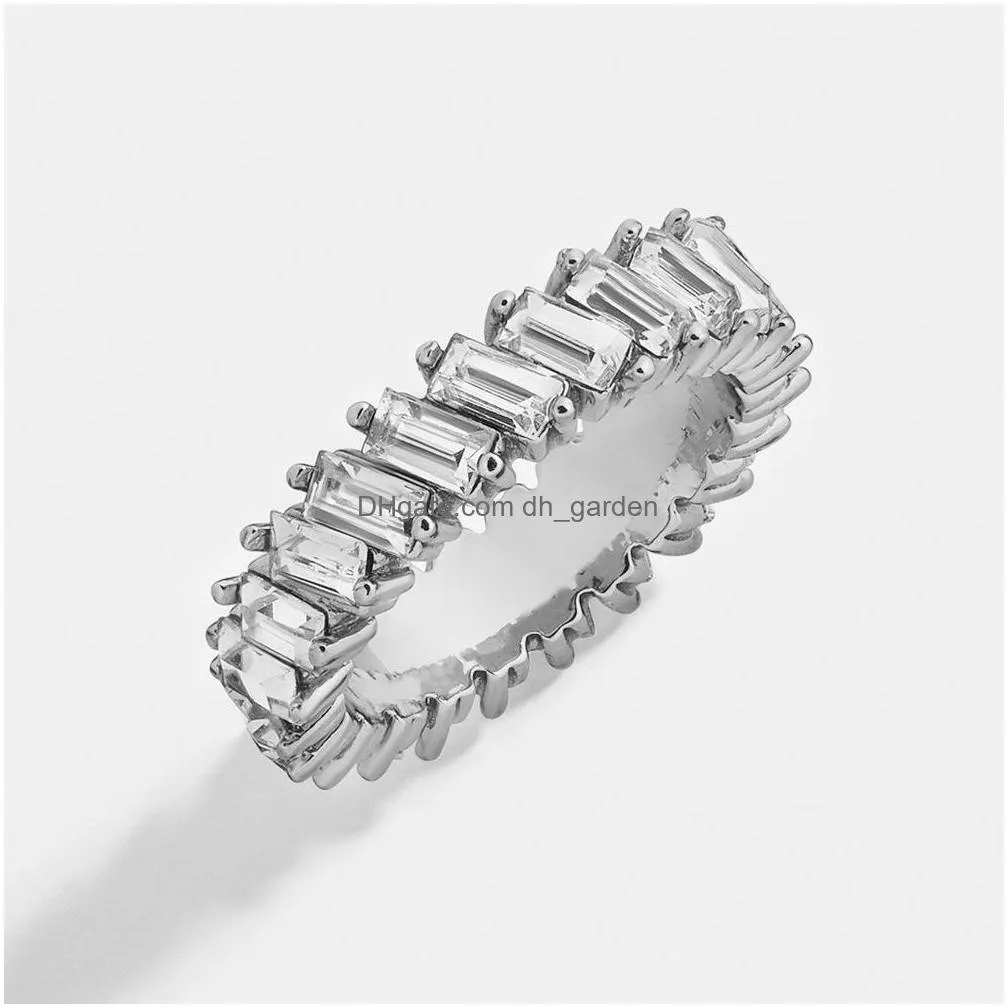 2020 new boho rainbow tilt crystal stacking rings for women girls fashion gold silver color baguette wedding engagement eternity rings