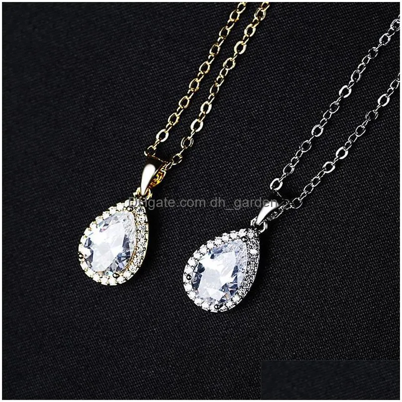 cubic zirconia teardrop necklaces 2020 classical water drop necklace for women silver gold chain designer jewelry necklacez