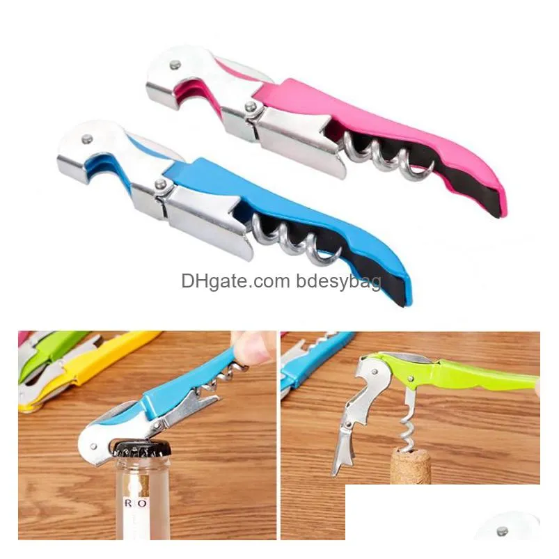 stainless steel cork screw corkscrew candy color multifunction wine bottle cap opener double hinge waiters corkscrew by sea rrb16178