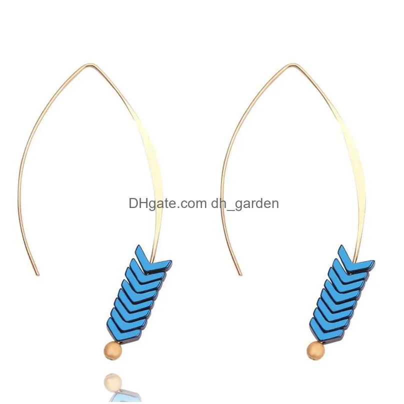 fashion multicolor natural stone arrow dangle earring for girls high quality long big hook trendy elegant gold plated earrings