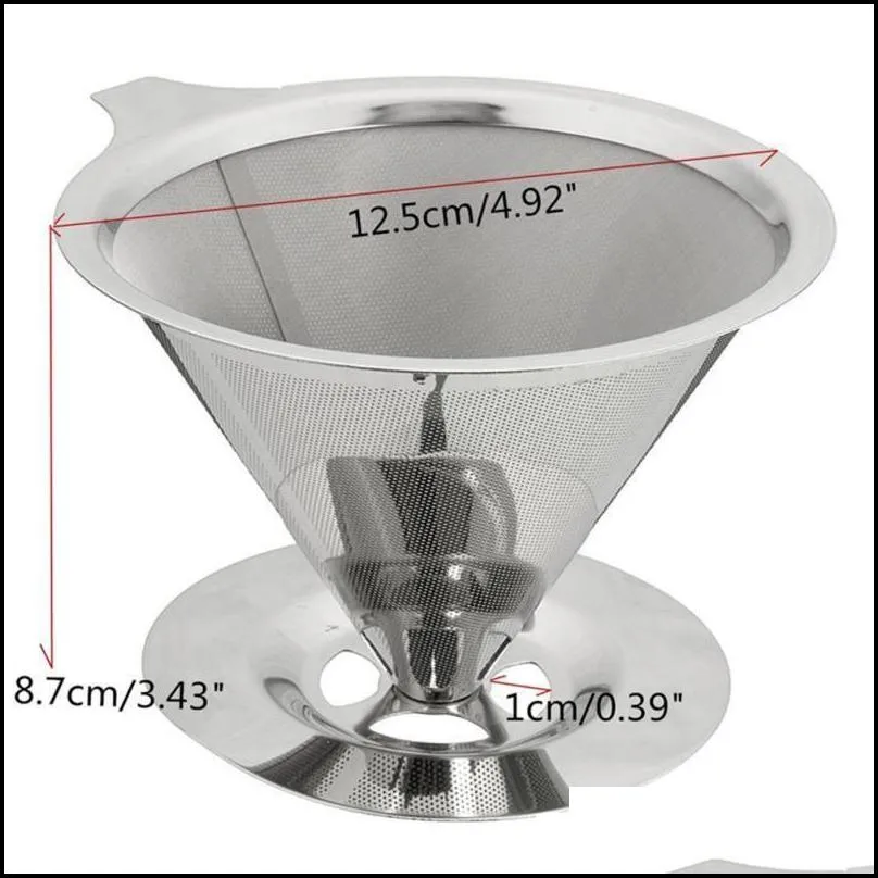 cone shaped stainless steel coffee dripper double layer mesh filter basket reusable cone shaped coffee filter