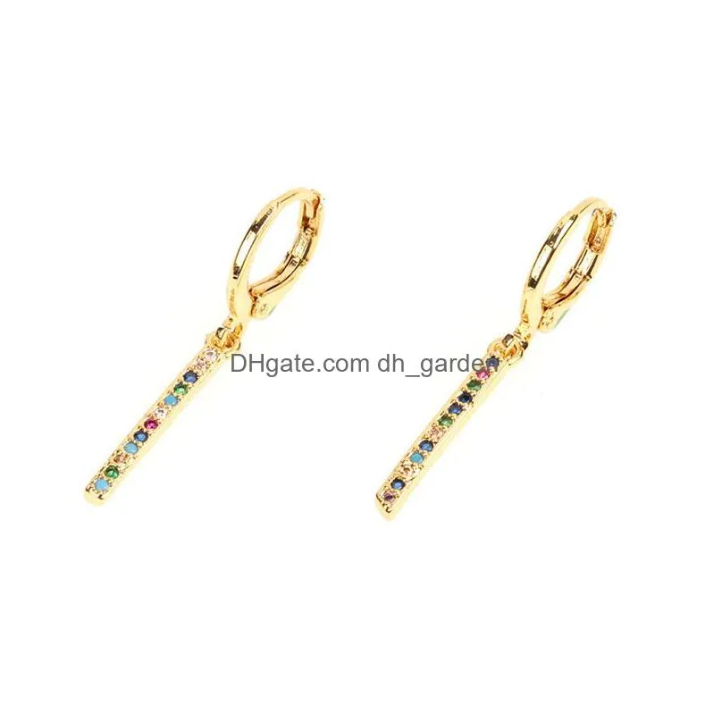 trendy colorful stud earrings curved long bar with zircon gold simple 2 style earring jwerly for women y