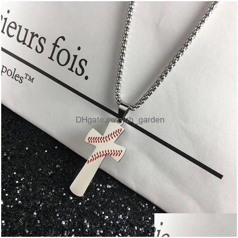 fashion baseball cross pendant necklace for women men creative stainless steel christian religion necklace engraved lord bible