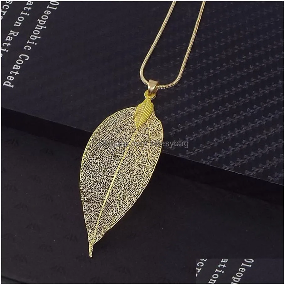 fashion leaf jewelry necklace rose gold color chain real leaf charm design pendant necklaces for women gift party favor rra2282