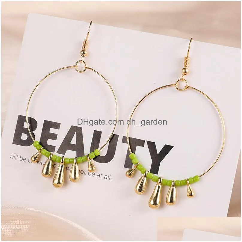 temperament round gold earrings acrylic rice bead beads handwoven hoop earrings pearl statement for women jewelry 2020z