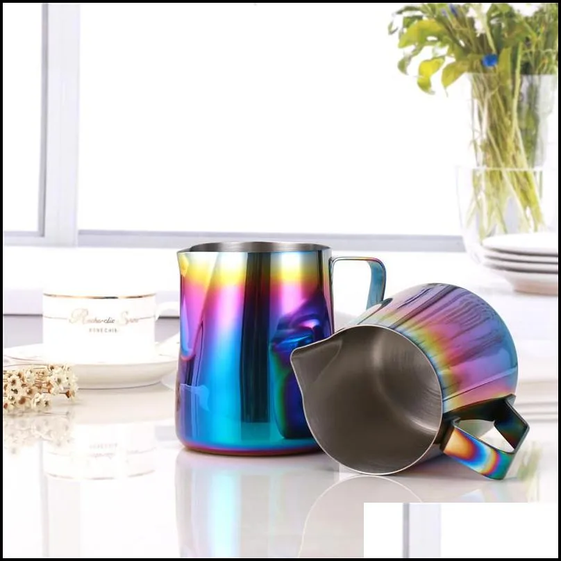 stainless steel coffee pot colorful pull flower coffee pitcher milk water pots kettles teapot cup mug drinkware 350ml 600ml