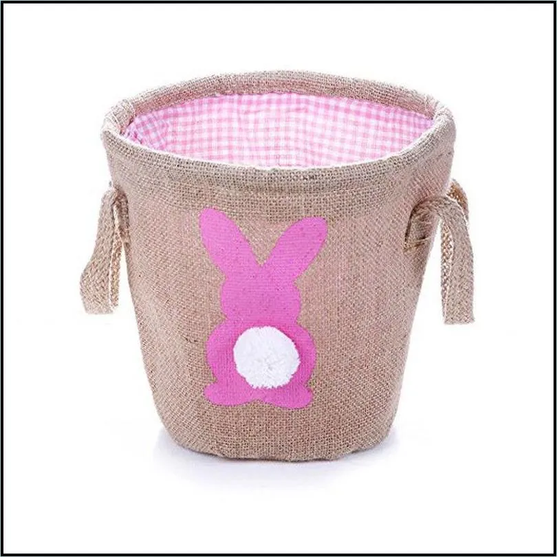 easter linen basket double handle bunny basket kids jute easter bucket pink green blue rabbit easter storage bag