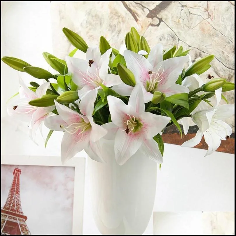 artificial lily real touch white pink yellow lily living room home office decorative lily wedding bridal flower