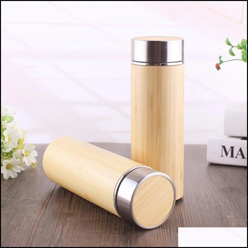 bamboo tumbler stainless steel bamboo bottle 17 oz vacuum cup insulation cup with tea infuser strainer