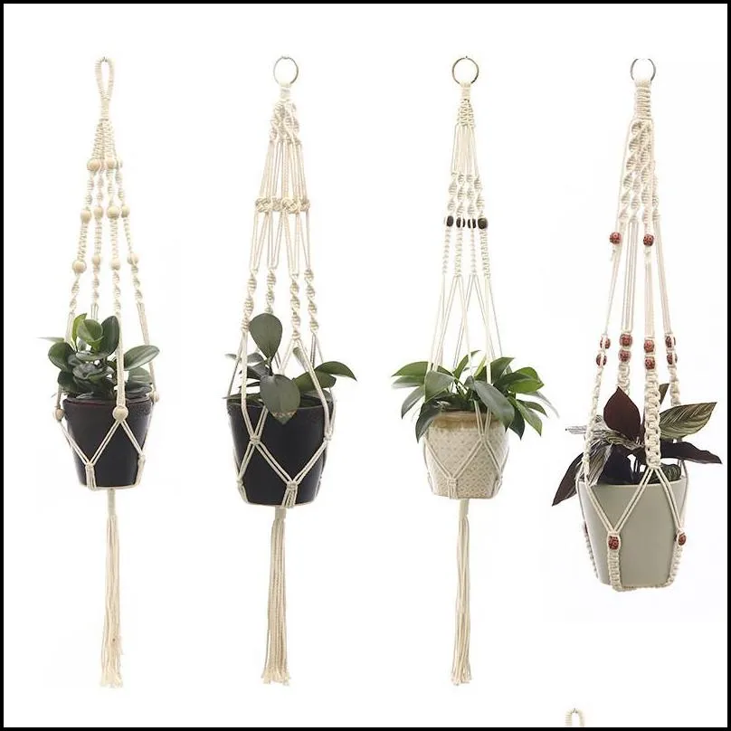 flower hanging basket vintage handmade macrame plant flower pot cotton rope balcony florist hanger decoration planter