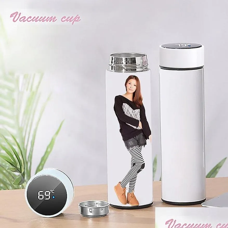 creativity sublimation blanks tumbler water bottle 500ml stainless steel straight vacuum flask coffee mug with led touch display temperature gift