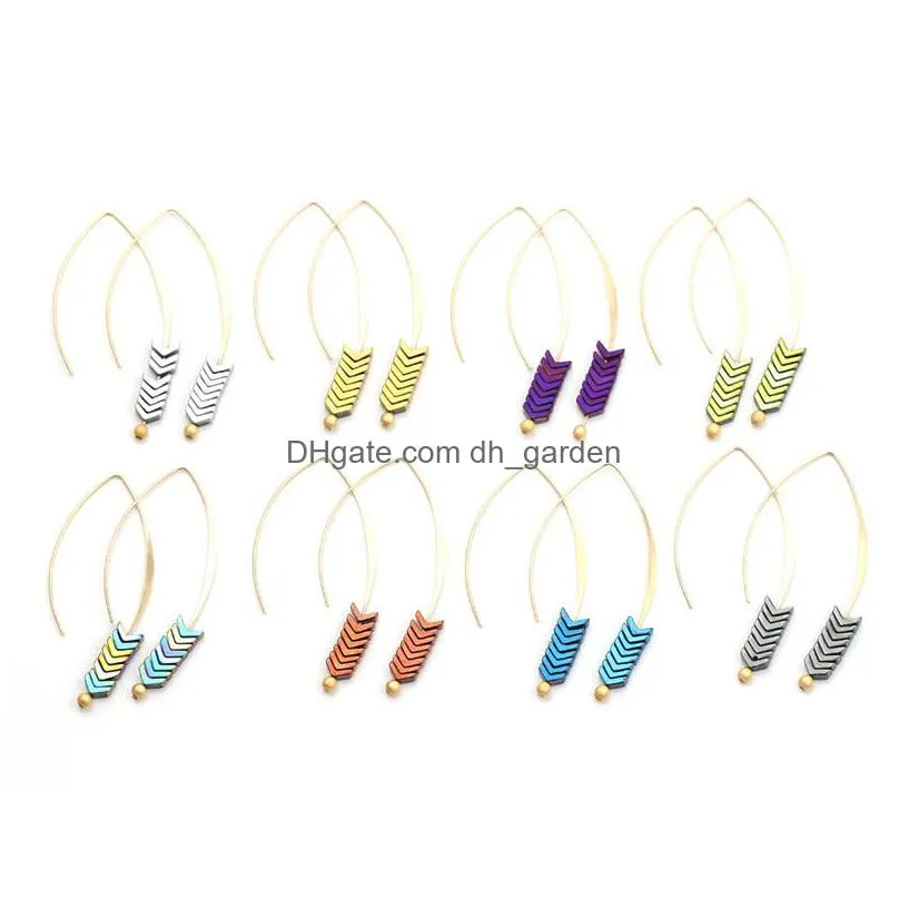 fashion multicolor natural stone arrow dangle earring for girls high quality long big hook trendy elegant gold plated earrings