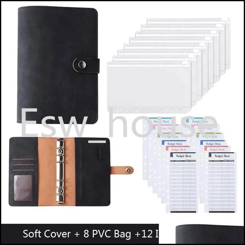 a6 notepads binder cover with 8pcs pvc binder pockets and 12pcs expense budget sheets for money receipts budgeting organizer