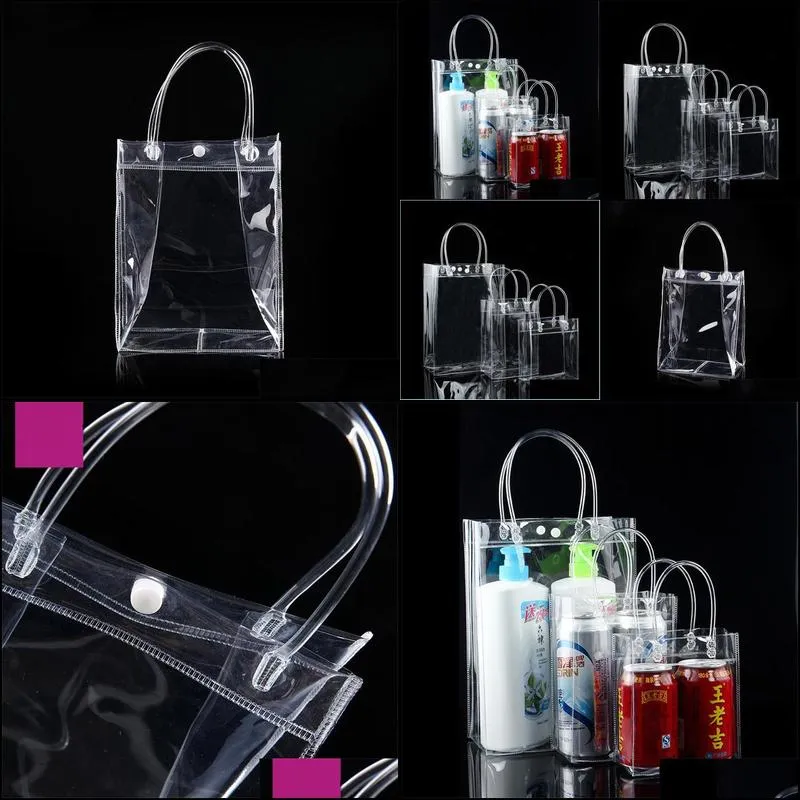 pvc plastic gift bags with handles plastic wine packaging bags clear handbag party favors bag fashion bags with button