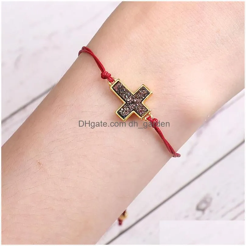 multicolor resin imitation stone cross bracelet bangles simple adjustable rope bracelets for women charm jewelry gift wholesalez