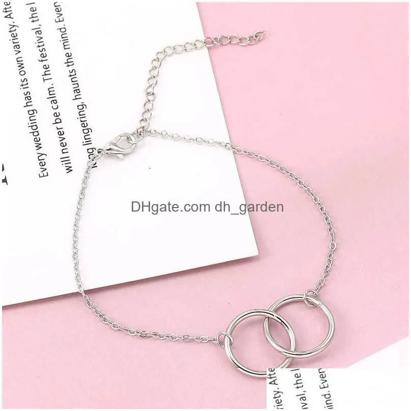 simple style double hoop bracelets for women silver gold chain bracelets fashion jewelry as valentines day giftz