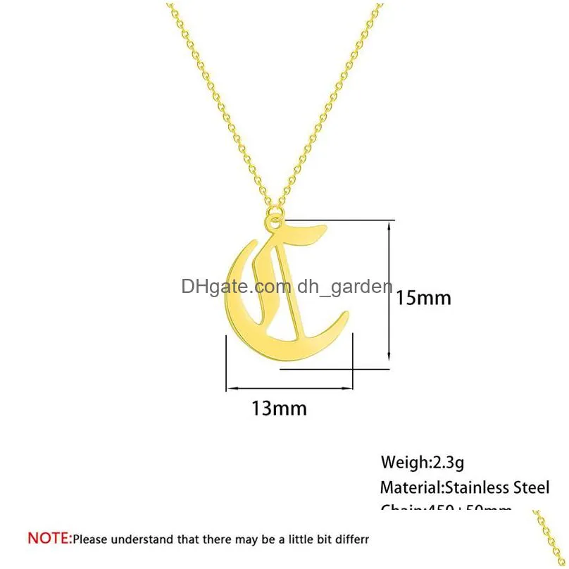 stainless steel 26 english alphabet initial necklace gold plated old english capital letter pendant fashion jewelry for women men y